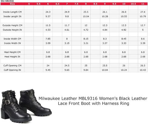 Milwaukee Leather MBL9316 Women's Black Leather Lace-Up Motorcycle Biker Riding Boot with Harness Ring - 6 in Saudi Arabia