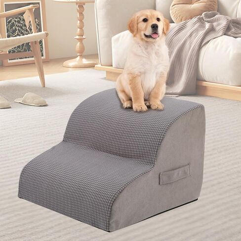 Dog Steps for Small Dog, Dog Stairs for High Beds and Couch, 12" High 2-Step High Density Foam Pet Stairs for Dogs Injured, Older Dogs Cats, Pet with Joint Pain (Grey) in Saudi Arabia