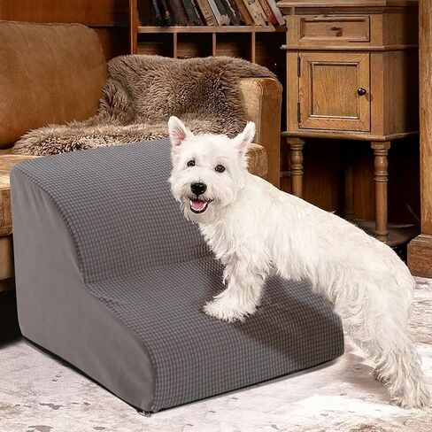 Dog Steps for Small Dog, Dog Stairs for High Beds and Couch, 12" High 2-Step High Density Foam Pet Stairs for Dogs Injured, Older Dogs Cats, Pet with Joint Pain (Grey) in Saudi Arabia
