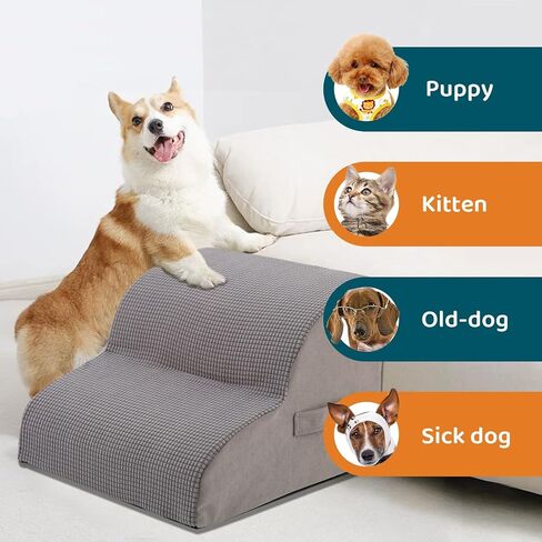 Dog Steps for Small Dog, Dog Stairs for High Beds and Couch, 12" High 2-Step High Density Foam Pet Stairs for Dogs Injured, Older Dogs Cats, Pet with Joint Pain (Grey) in Saudi Arabia