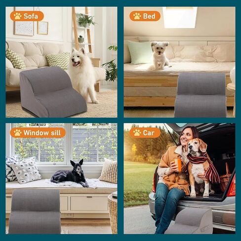 Dog Steps for Small Dog, Dog Stairs for High Beds and Couch, 12" High 2-Step High Density Foam Pet Stairs for Dogs Injured, Older Dogs Cats, Pet with Joint Pain (Grey) in Saudi Arabia
