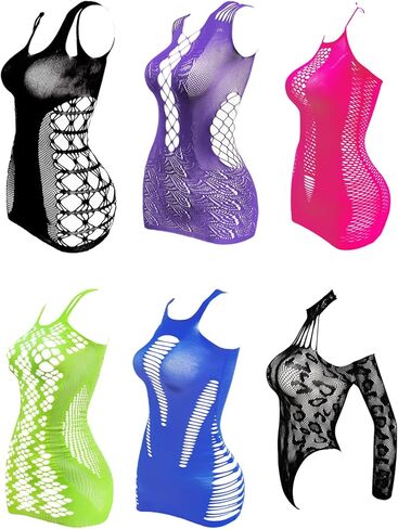 FasiCat Womens Lingerie Sexy Lingerie Set, See Through Mini Dress Fishnet Bodysuits Sexy Nightgowns for Women in Kuwait