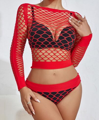 Womens Lingerie Set Fishnet Top and Panty Two Piece Babydoll Cover up in Kuwait