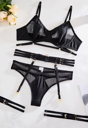 LONGSEX ملابس داخلية نسائية دانتيل مثير Strappy Blet Underwire شبكة بيبي دول تيدي ارتداءها انظر من خلال مجموعات الملابس الداخلية للنساء in Saudi Arabia