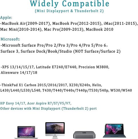 كابل UVOOI 4K Mini DisplayPort إلى HDMI 6FT 2-Pack، محول كابل Mini DP إلى HDMI (4K@30 هرتز، 2K@60 هرتز، 1080P@120 هرتز) متوافق مع Thunderbolt 2، MacBook Air/Pro، Surface Pro/Dock، جهاز العرض، الشاشة in Kuwait