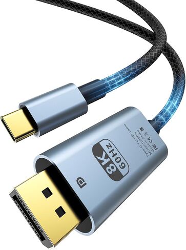 VisionSync USB C to DisplayPort 1.4 Cable 6.6Ft[HDR, 8K@60Hz, 4K@144Hz, 2K@240Hz],Type C to DP1.4 Cable,Compatible with Thunderbolt 3/4,for lPhone 15/15 Pro Max, MacBook Pro/Air, Mac Mini,lPad in Saudi Arabia