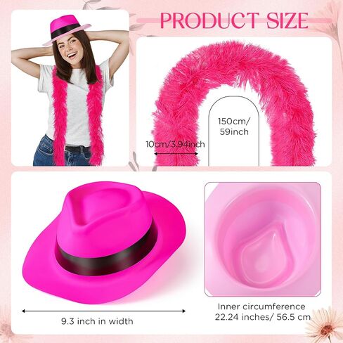 Panitay 12 Pcs Feather Boas for Party, Hot Pink 5 ft Boas and Gangster Hats, Neon Party Supplies for Women Costume Carnival in Saudi Arabia