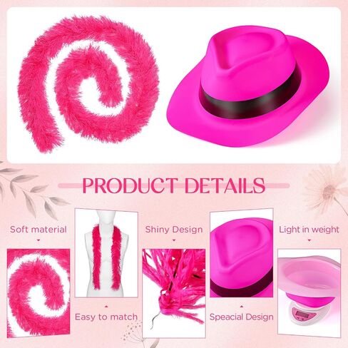Panitay 12 Pcs Feather Boas for Party, Hot Pink 5 ft Boas and Gangster Hats, Neon Party Supplies for Women Costume Carnival in Saudi Arabia
