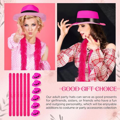Panitay 12 Pcs Feather Boas for Party, Hot Pink 5 ft Boas and Gangster Hats, Neon Party Supplies for Women Costume Carnival in Saudi Arabia