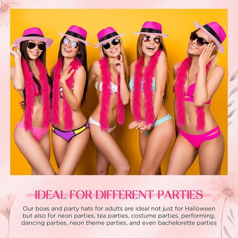 Panitay 12 Pcs Feather Boas for Party, Hot Pink 5 ft Boas and Gangster Hats, Neon Party Supplies for Women Costume Carnival in Saudi Arabia