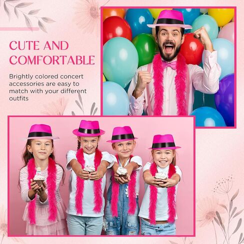 Panitay 12 Pcs Feather Boas for Party, Hot Pink 5 ft Boas and Gangster Hats, Neon Party Supplies for Women Costume Carnival in Saudi Arabia