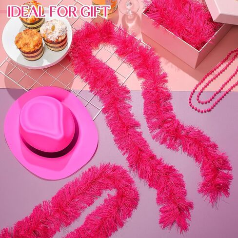 Panitay 12 Pcs Feather Boas for Party, Hot Pink 5 ft Boas and Gangster Hats, Neon Party Supplies for Women Costume Carnival in Saudi Arabia