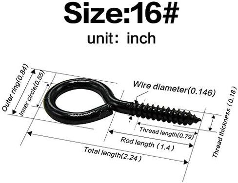 ECKJ 10 قطع من خطافات العين اللولبية مقاس 2.24 بوصة #16 خطافات أكواب معدنية مطلية بالزنك على شكل عين خطافات لولبية ذاتية التنصت، مسمار أسود لنباتات التعليق وزينة عيد الميلاد in Kuwait