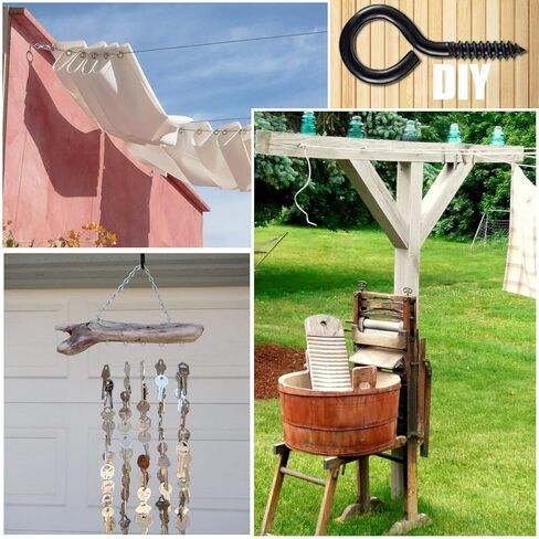 ECKJ 10 قطع من خطافات العين اللولبية مقاس 2.24 بوصة #16 خطافات أكواب معدنية مطلية بالزنك على شكل عين خطافات لولبية ذاتية التنصت، مسمار أسود لنباتات التعليق وزينة عيد الميلاد in Kuwait