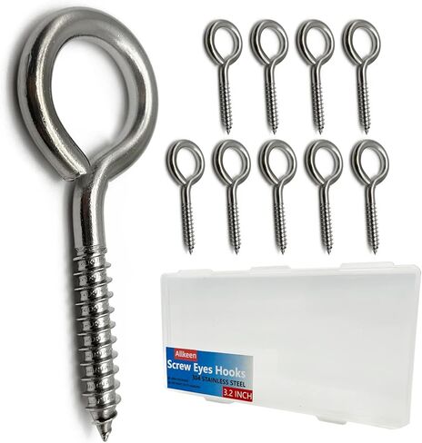 Allkeen 20 PCS Stainless Steel 3.2 Inch Screw Eyes Hooks Screw Eye Bolts, 200 Lbs Capacity in Kuwait