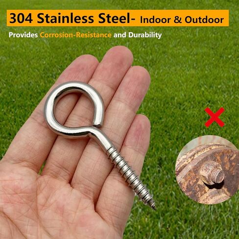 Allkeen 20 PCS Stainless Steel 3.2 Inch Screw Eyes Hooks Screw Eye Bolts, 200 Lbs Capacity in Kuwait