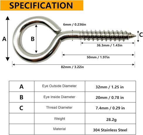Allkeen 20 PCS Stainless Steel 3.2 Inch Screw Eyes Hooks Screw Eye Bolts, 200 Lbs Capacity in Kuwait
