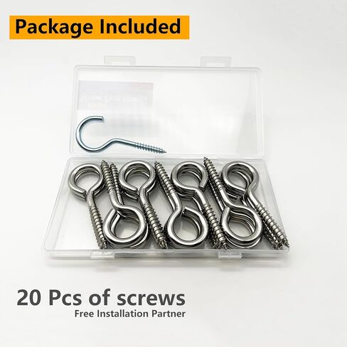 Allkeen 20 PCS Stainless Steel 3.2 Inch Screw Eyes Hooks Screw Eye Bolts, 200 Lbs Capacity in Kuwait
