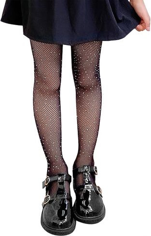 EssFeeni Kids Rhinestone Fishnets Tights Fishnet Stockings Sparkly Black Tights Pantyhose for Girls in Saudi Arabia