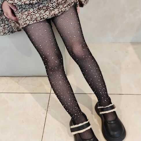 EssFeeni Kids Rhinestone Fishnets Tights Fishnet Stockings Sparkly Black Tights Pantyhose for Girls in Saudi Arabia