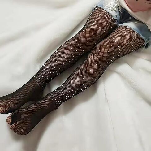 EssFeeni Kids Rhinestone Fishnets Tights Fishnet Stockings Sparkly Black Tights Pantyhose for Girls in Saudi Arabia
