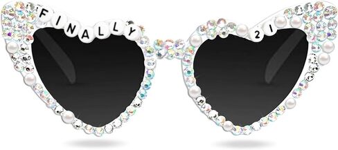 Topfunyy 21st Birthday Sunglasses - White Finally 21 Shiny Bling Diamond Pearl Glasses for Girls 21st Birthday Party Supplies in Saudi Arabia
