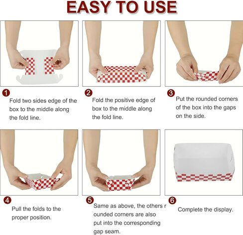 50 عبوة من صواني الطعام الورقية ذات المربعات الحمراء، لوازم حفلات الكرنفال، صواني ناتشو ذات اللون الأحمر والأبيض، صينية من الورق المقوى للنزهات، صواني هوت دوج، لوازم المطاعم المدرسية in Kuwait