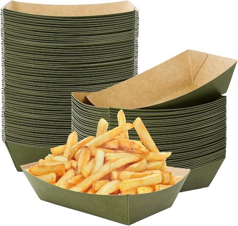 Whaline 100Pcs Disposable Paper Food Trays Black Paper Food Boat 1lb - Grease-Resistant Paper Food Serving Boats for Christmas Appetizers Parties Carnivals Concession Stand Supplies French Fry Holder in Kuwait