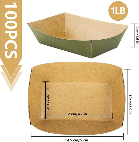 Whaline 100Pcs Disposable Paper Food Trays Black Paper Food Boat 1lb - Grease-Resistant Paper Food Serving Boats for Christmas Appetizers Parties Carnivals Concession Stand Supplies French Fry Holder in Kuwait
