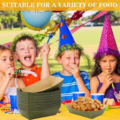 Whaline 100Pcs Disposable Paper Food Trays Black Paper Food Boat 1lb - Grease-Resistant Paper Food Serving Boats for Christmas Appetizers Parties Carnivals Concession Stand Supplies French Fry Holder in Kuwait