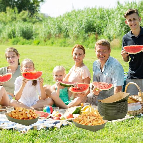 Whaline 100Pcs Disposable Paper Food Trays Black Paper Food Boat 1lb - Grease-Resistant Paper Food Serving Boats for Christmas Appetizers Parties Carnivals Concession Stand Supplies French Fry Holder in Kuwait
