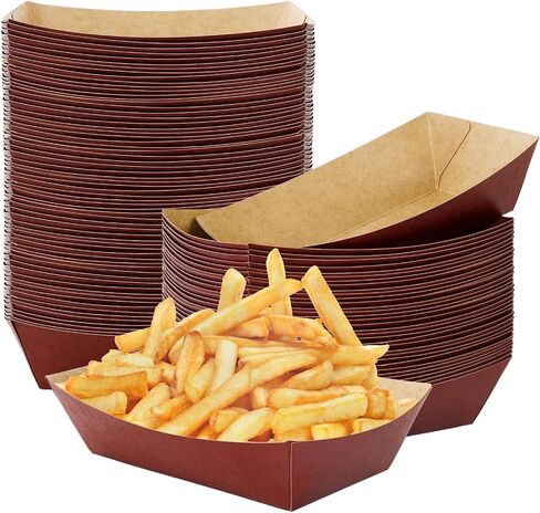 Whaline 100Pcs Disposable Paper Food Trays Black Paper Food Boat 1lb - Grease-Resistant Paper Food Serving Boats for Christmas Appetizers Parties Carnivals Concession Stand Supplies French Fry Holder in Kuwait