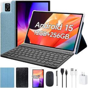 Android Tablet, 10 inch IPS Touchscreen with Case, Android 15 with Octa-core Processor, 12GB RAM 256GB ROM Android Tablet with Keyboard, 8000mAh Battery, 5MP+13MP Dual Camera, 5G WiFi, Blue in Saudi Arabia