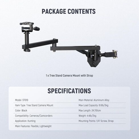 NEEWER 24" Outdoor Camera Magic Arm for Hunting, Over 5 Quiet Joints Lightweight Aluminum Tree Stand Trail Camera Mount with Bubble Level/Ergonomic Grip/Strap for Wildlife Adventure Filming, ST010 in Saudi Arabia