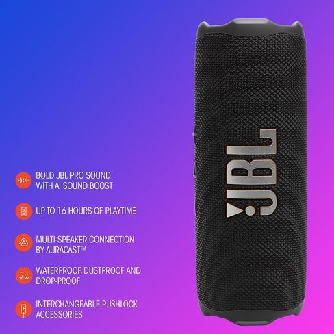 JBL Flip 7 - مكبر صوت محمول مقاوم للماء ومقاوم للسقوط، صوت Bold Pro مع تعزيز صوت AI، 16 ساعة من وقت التشغيل، ونظام PushLock مع ملحقات قابلة للتبديل (أزرق) (متجدد) in Kuwait