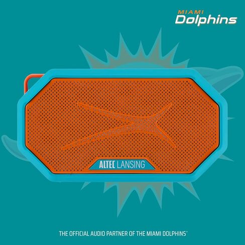 Altec Lansing x Miami Dolphins - مكبر صوت بلوتوث محمول HYDRAMINI 2.0، مقاوم للماء IP67، مخرج 8 وات، وقت تشغيل 12 ساعة، شحن سريع USB-C، تكامل المساعد الصوتي (Miami Dolphins) in Kuwait