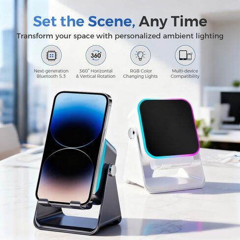 5-in-1 Wireless Induction Bluetooth Speaker with Adjustable Phone Stand, 2026 Upgraded Rechargeable Induction Speaker with Phone Stand, Wireless Induction Bluetooth Audio, with Colorful Light (Black) in Saudi Arabia