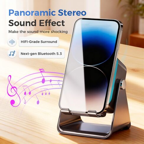 5-in-1 Wireless Induction Bluetooth Speaker with Adjustable Phone Stand, 2026 Upgraded Rechargeable Induction Speaker with Phone Stand, Wireless Induction Bluetooth Audio, with Colorful Light (Black) in Saudi Arabia