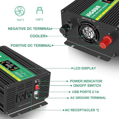 JIGUUN 1500 Watt Pure Sine Wave Power Inverter 12v DC to 110/120v AC Converter 3 AC & USB Output,Power Inverter LCD Display for Home RV Camping Car Truck 3000 Peak in Saudi Arabia