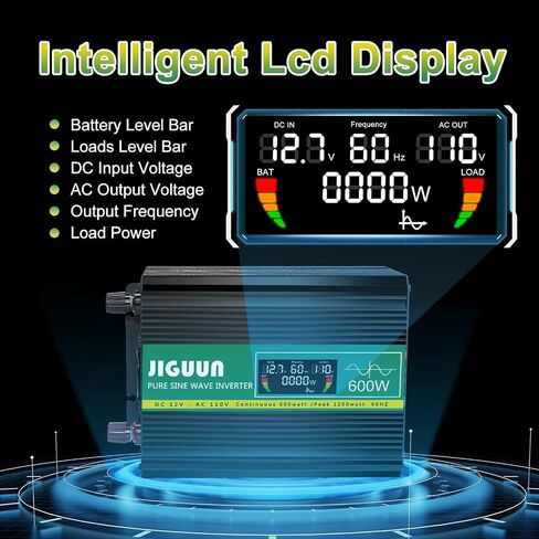 JIGUUN 1500 Watt Pure Sine Wave Power Inverter 12v DC to 110/120v AC Converter 3 AC & USB Output,Power Inverter LCD Display for Home RV Camping Car Truck 3000 Peak in Saudi Arabia