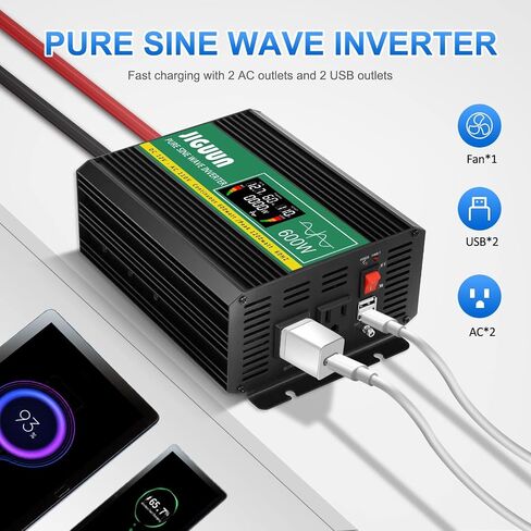 JIGUUN 1500 Watt Pure Sine Wave Power Inverter 12v DC to 110/120v AC Converter 3 AC & USB Output,Power Inverter LCD Display for Home RV Camping Car Truck 3000 Peak in Saudi Arabia