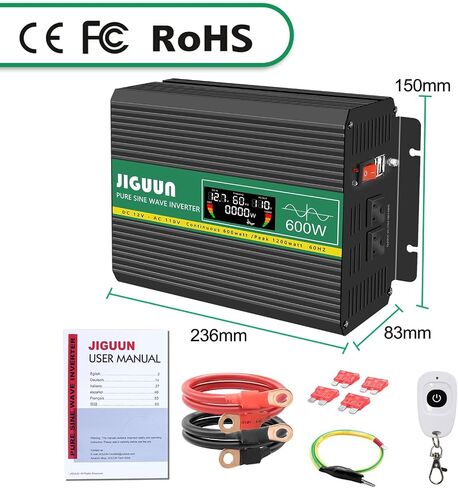 JIGUUN 1500 Watt Pure Sine Wave Power Inverter 12v DC to 110/120v AC Converter 3 AC & USB Output,Power Inverter LCD Display for Home RV Camping Car Truck 3000 Peak in Saudi Arabia