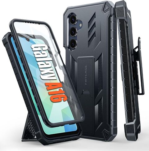 حافظة FNTCASE لهاتف Samsung Galaxy A16-5G: غطاء هاتف خلوي متين من الدرجة العسكرية مع مسند وحافظة | تصميم ممتص للصدمات مصنوع من مادة TPU المقاومة للصدمات لهاتف Galaxy A16 مقاس 6.7 بوصة - أسود in Kuwait