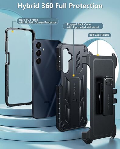 حافظة FNTCASE لهاتف Samsung Galaxy A16-5G: غطاء هاتف خلوي متين من الدرجة العسكرية مع مسند وحافظة | تصميم ممتص للصدمات مصنوع من مادة TPU المقاومة للصدمات لهاتف Galaxy A16 مقاس 6.7 بوصة - أسود in Kuwait