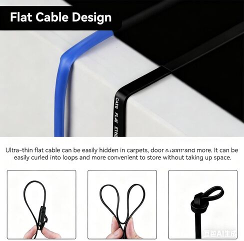 Cat 6 Ethernet Cable 7ft (at a Cat5e Price but Higher Bandwidth) Flat Internet Network Cables - Cat6 Ethernet Patch Cable Short - Black Computer LAN Cable with Snagless RJ45 Connectors in Saudi Arabia
