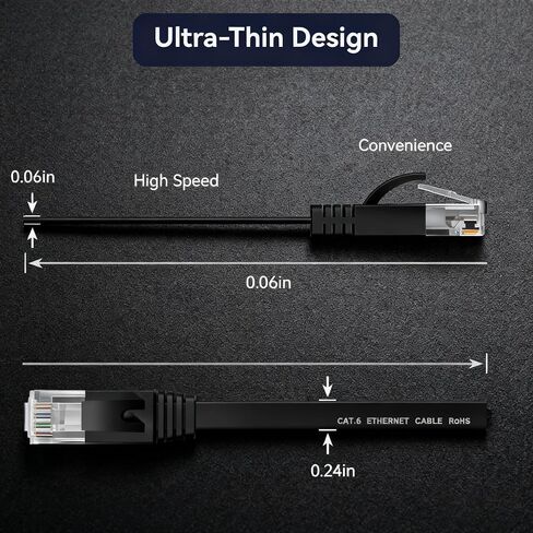 Cat 6 Ethernet Cable 7ft (at a Cat5e Price but Higher Bandwidth) Flat Internet Network Cables - Cat6 Ethernet Patch Cable Short - Black Computer LAN Cable with Snagless RJ45 Connectors in Saudi Arabia