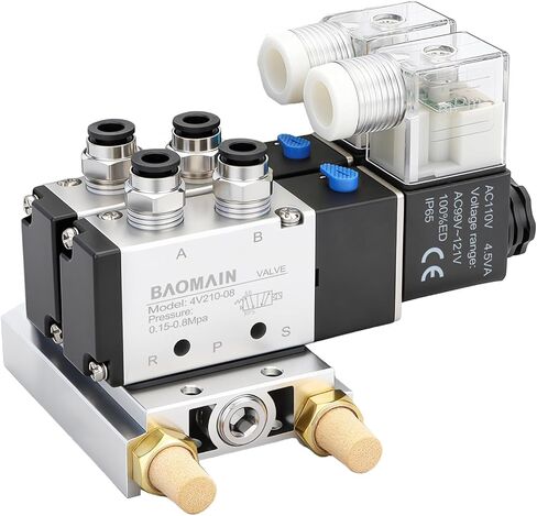 Baomain 6 Space Pneumatic Solenoid Valve 4V210-08 AC 110V Single Head 2 Position 5 Way with Base Muffler Quick Fittings Set in Kuwait