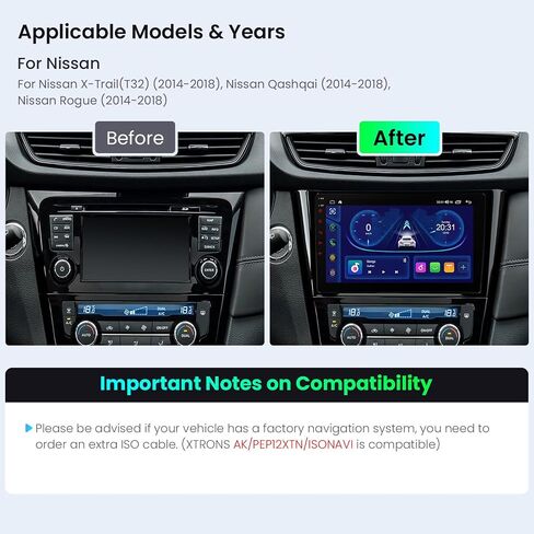 ستيريو سيارة XTRONS Android 14 لسيارة Nissan X-Trail Rogue Qashqai 2014-2018، شاشة لمس 10.1 بوصة IPS وراديو السيارة ونظام تحديد المواقع والملاحة بلوتوث مدمج DSP يدعم CarPlay Android Auto 4G LTE(4+64GB) in Kuwait