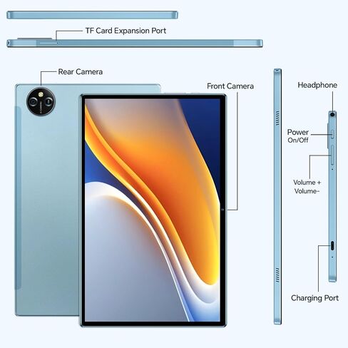 Android Tablet, 10 inch IPS Touchscreen with Case, Android 15 with Octa-core Processor, 12GB RAM 256GB ROM Android Tablet with Keyboard, 8000mAh Battery, 5MP+13MP Dual Camera, 5G WiFi, Blue in Saudi Arabia