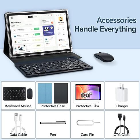 Android Tablet, 10 inch IPS Touchscreen with Case, Android 15 with Octa-core Processor, 12GB RAM 256GB ROM Android Tablet with Keyboard, 8000mAh Battery, 5MP+13MP Dual Camera, 5G WiFi, Blue in Saudi Arabia